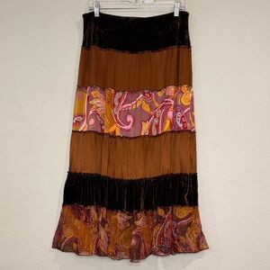 Cache vintage silk and velvet tiered pull on maxi skirt S
